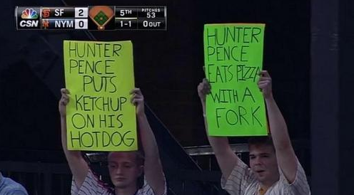 Pence hot dog fork Mets signs